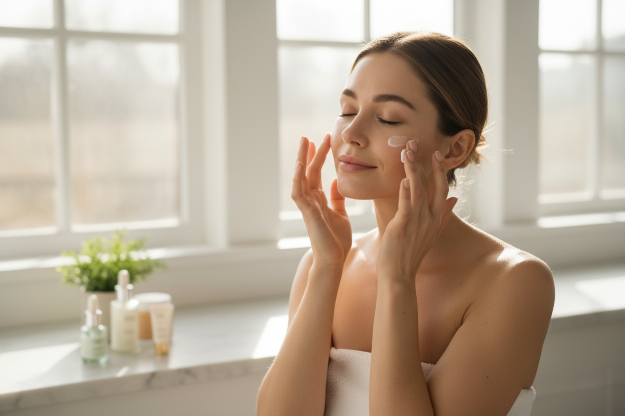 woman using skincare